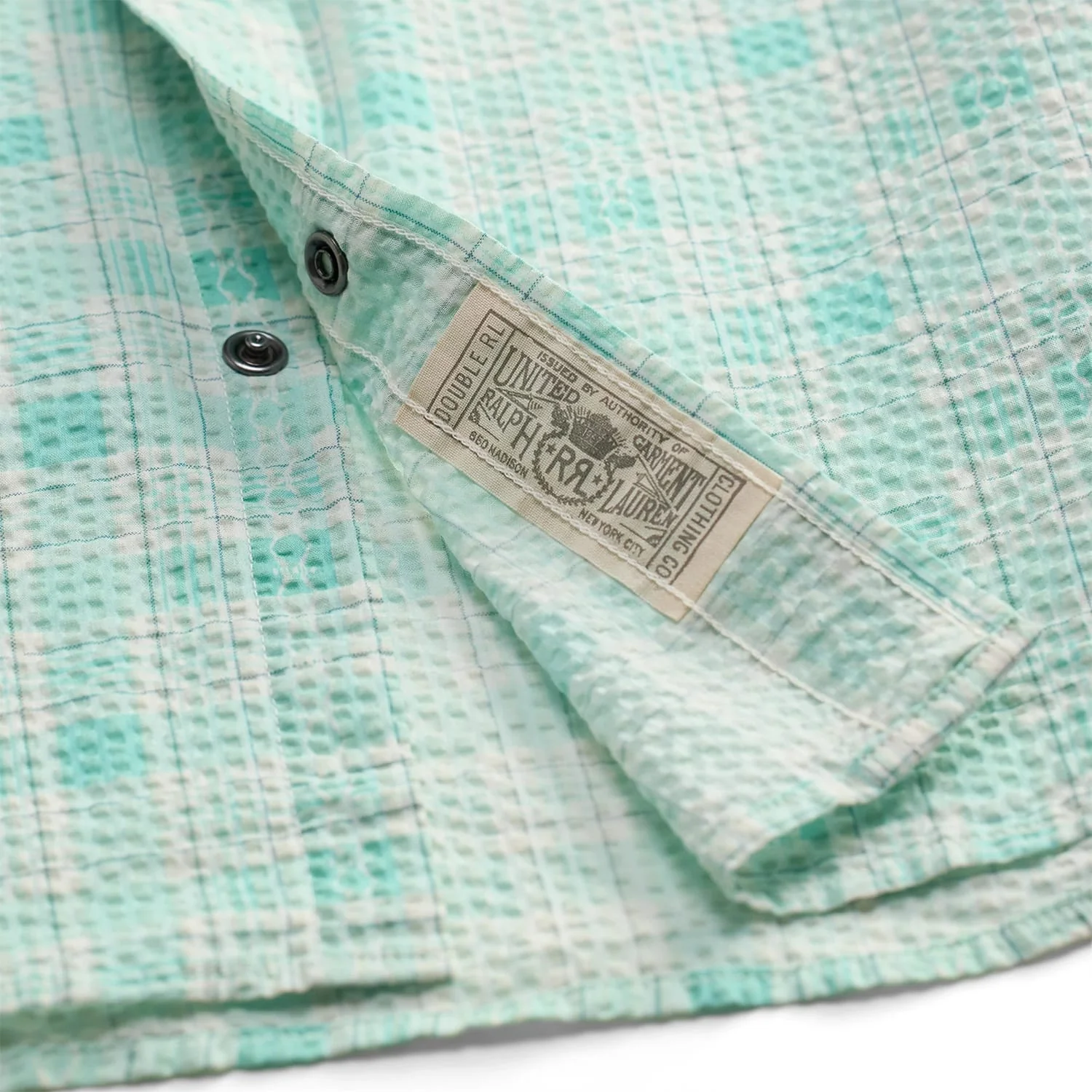 RRL Slim Fit Seersucker Western Shirt Turquoise Multi - Image 9